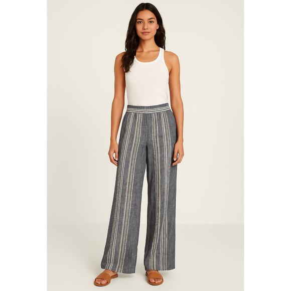 Express High-Rise XS Striped Linen-Blend Wide-Leg Pants Pull-On Boho - Picture 1 of 12